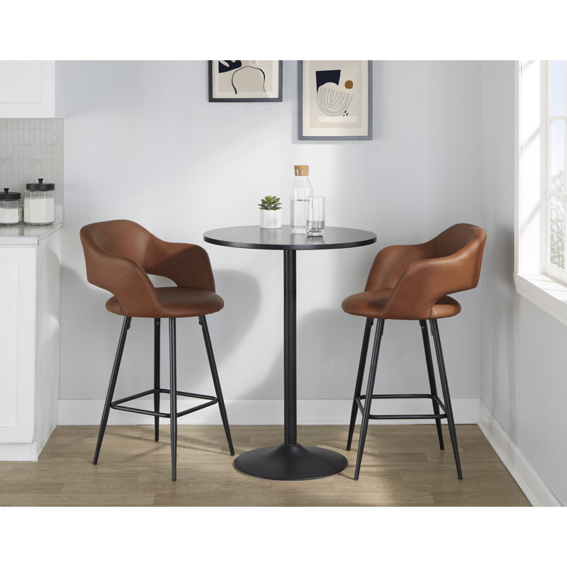 Tabouret de bar à hauteur fixe 26 "avec pieds en métal et repose-pieds carré Lake, Similicuir brun / cadre noir