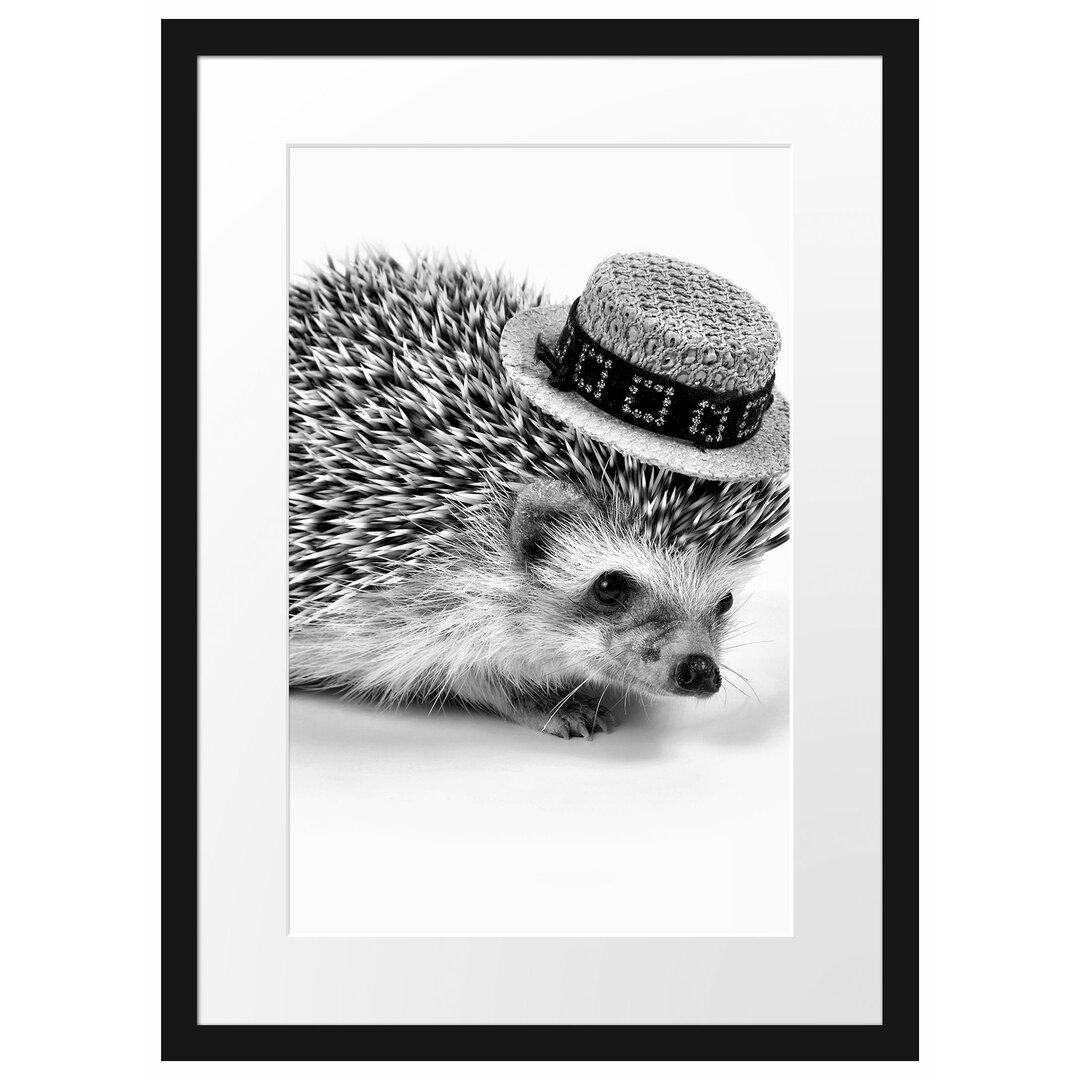 Gerahmtes Poster Lustiger Igel mit Hut