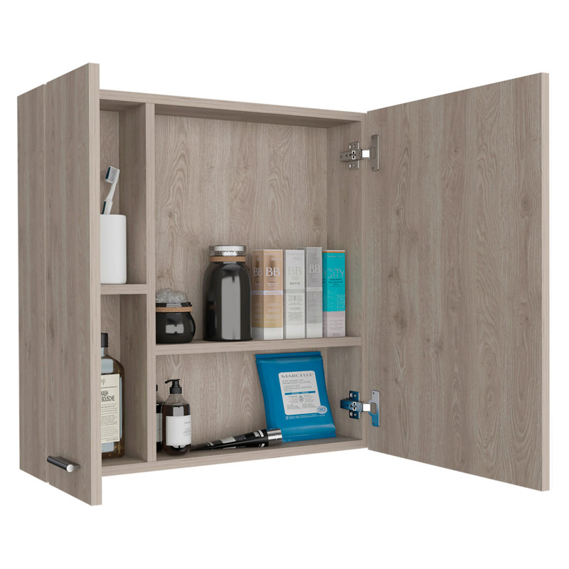 Armoire à pharmacie à double porte H 23 po, quatre tablettes intérieures, Clair naturel