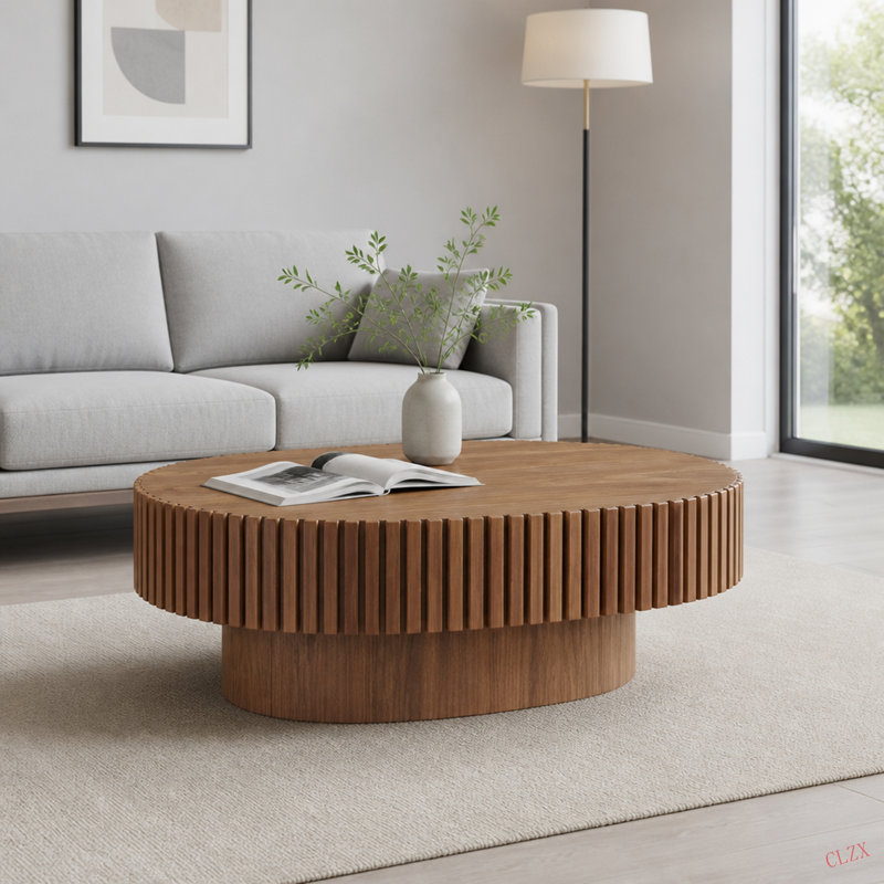 Table basse ovale moderne pour le salon, petite table basse ovale avec piédestal robuste de 43,7 pouces Modern Handcraft