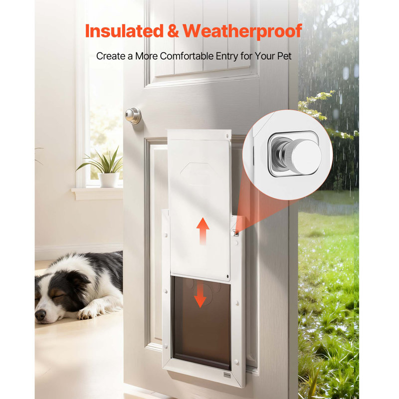 Large Pet Door 3" D x 13.85" W x 20.6" H Steel 1 Piece Dog Door White Double Magnetic Flap Metal Frame Weatherproof for Exterior Doors