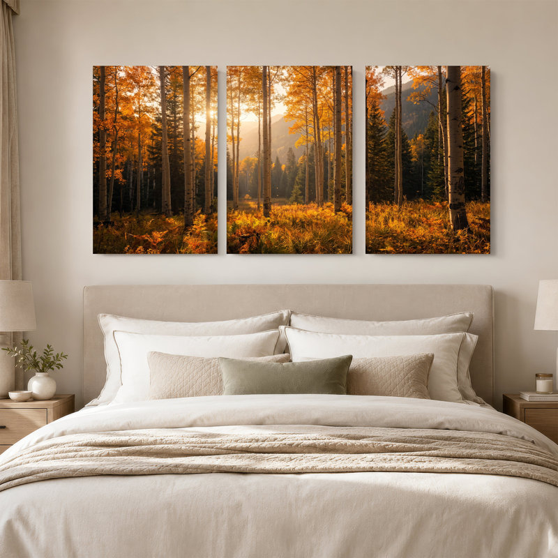 «Golden Aspen Forest at Sunrise», ensemble de 3 toiles murales, 36"H x 24"W x 3pcs