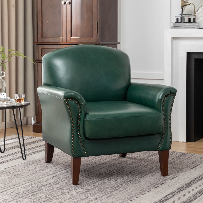 Shalisia 32'' Wide Upholstered Genuine Leather Armchair, Green Genuine Leather