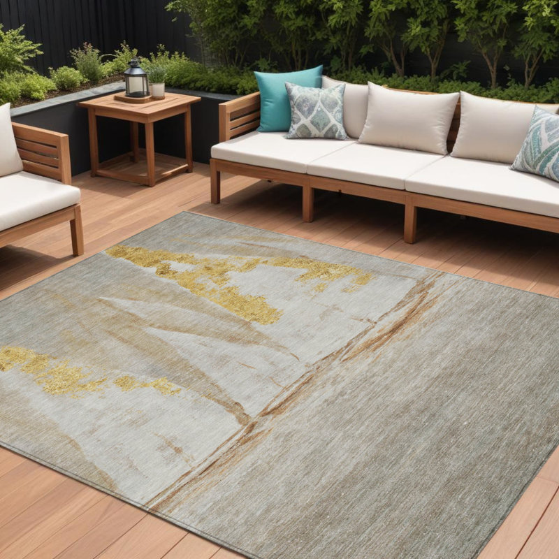 Tapis intérieur / extérieur taupe et doré 9 pi x 12 pi