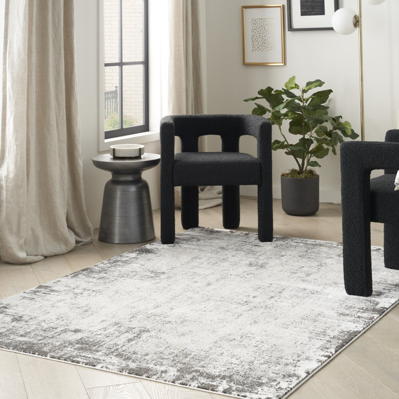 Tapis en polyester tissé à la machine en crème / gris, Rectangle 6 pi x 9 pi