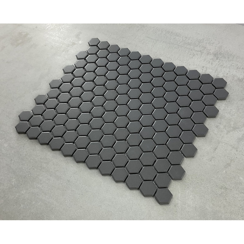 1" x 1" Unglazed Porcelain Honeycomb  Mosaic Wall & Floor Tile, Black