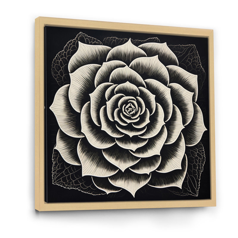 Minuscule plante grasse en noir et blanc, H 24 po x l 24 po x P 1 po, Cadre naturel flottant