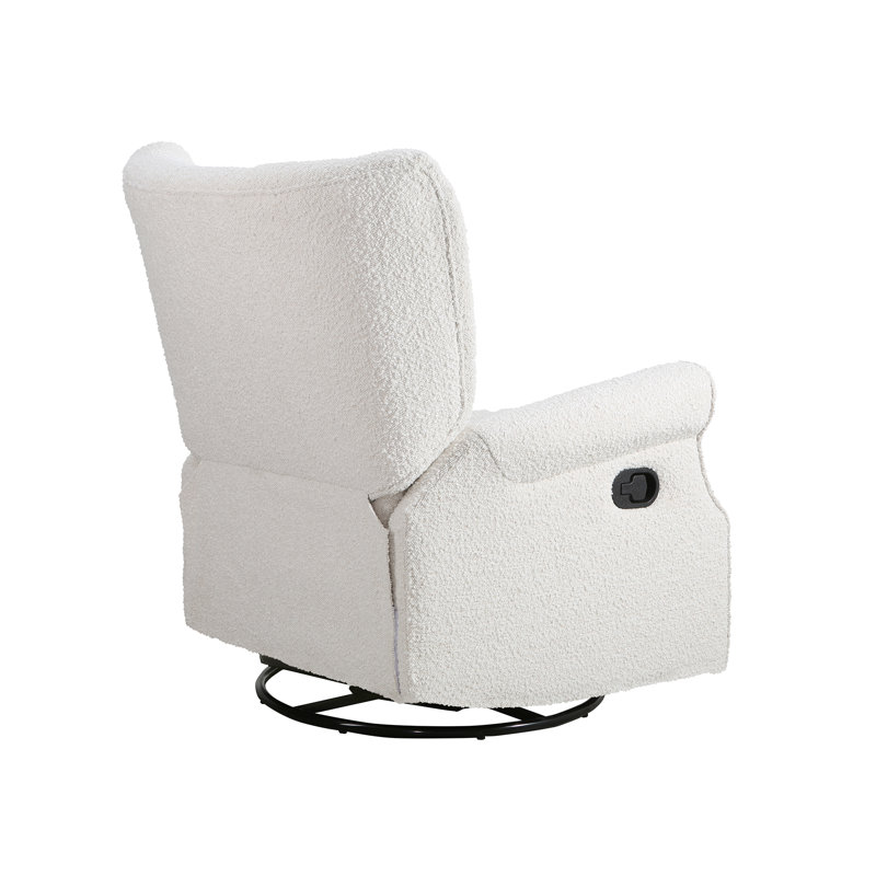 White Velvet Wingback Swivel Recliner with Wood Frame