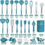 Ensemble d'ustensiles de cuisine en silicone, ensemble d'ustensiles de cuisine en acier inoxydable, résistant à la chaleur antiadhésif, bleu