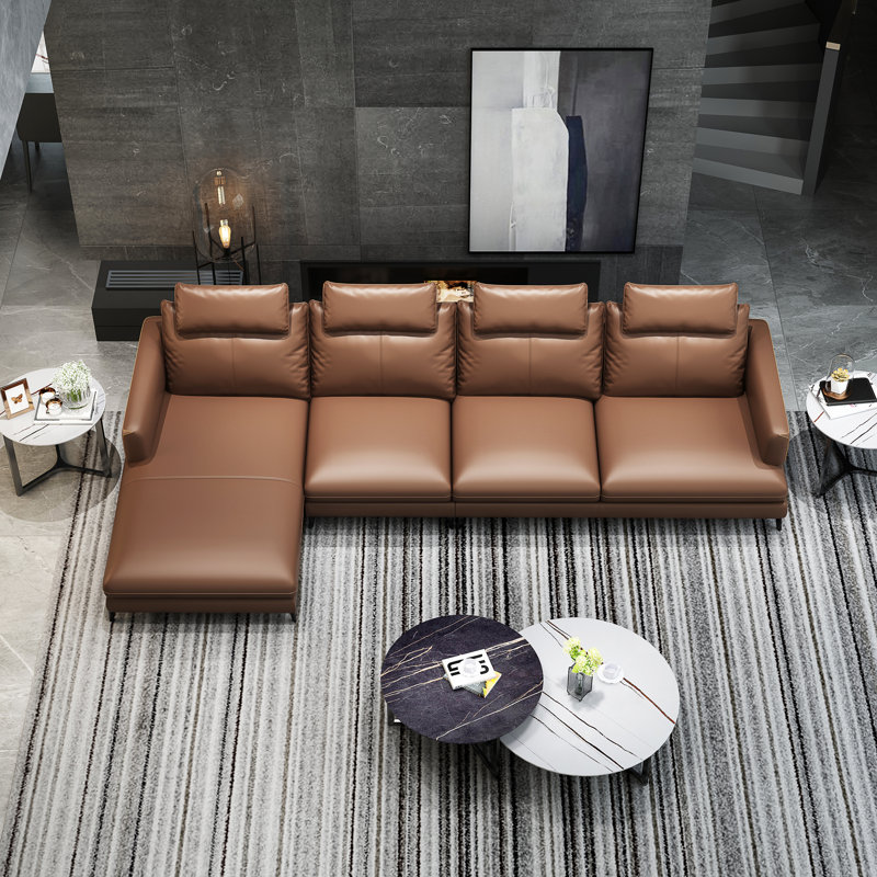 Marconi Sectional, Smokey Gray Genuine Leather, Left Hand Facing