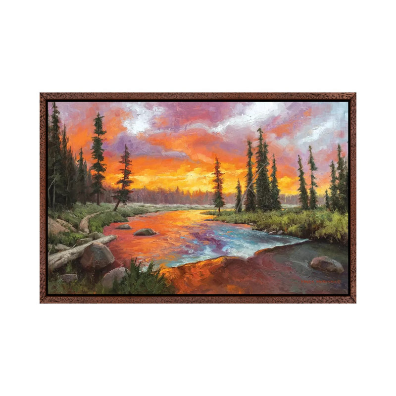 Sunset Bend by Mark McKenna - Painting on Canvas, Classic Brown Wood Framed, 66.04cm H x 101.6cm W x 3.81cm D