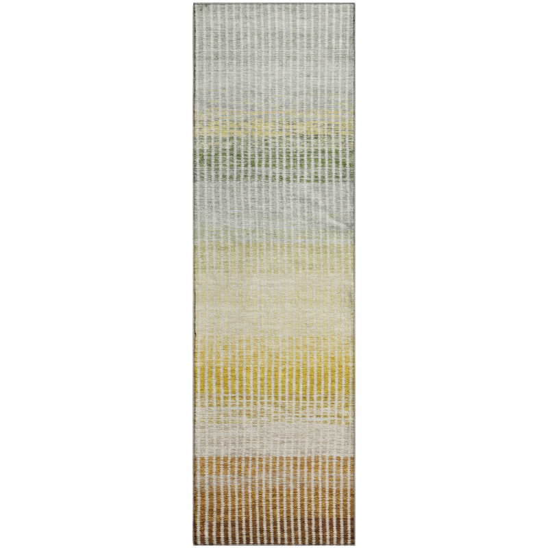 Premium Machine Washable Mayfield AMF2313 Stripes Rug, 2'3" x 7'6" Runner, Copper