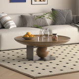Kemare Carbin No-Assembly Requied 39.37'' Handmade Walnut Round Solid Wood Coffee Table With Spherical Base, Carbon Steel Frame