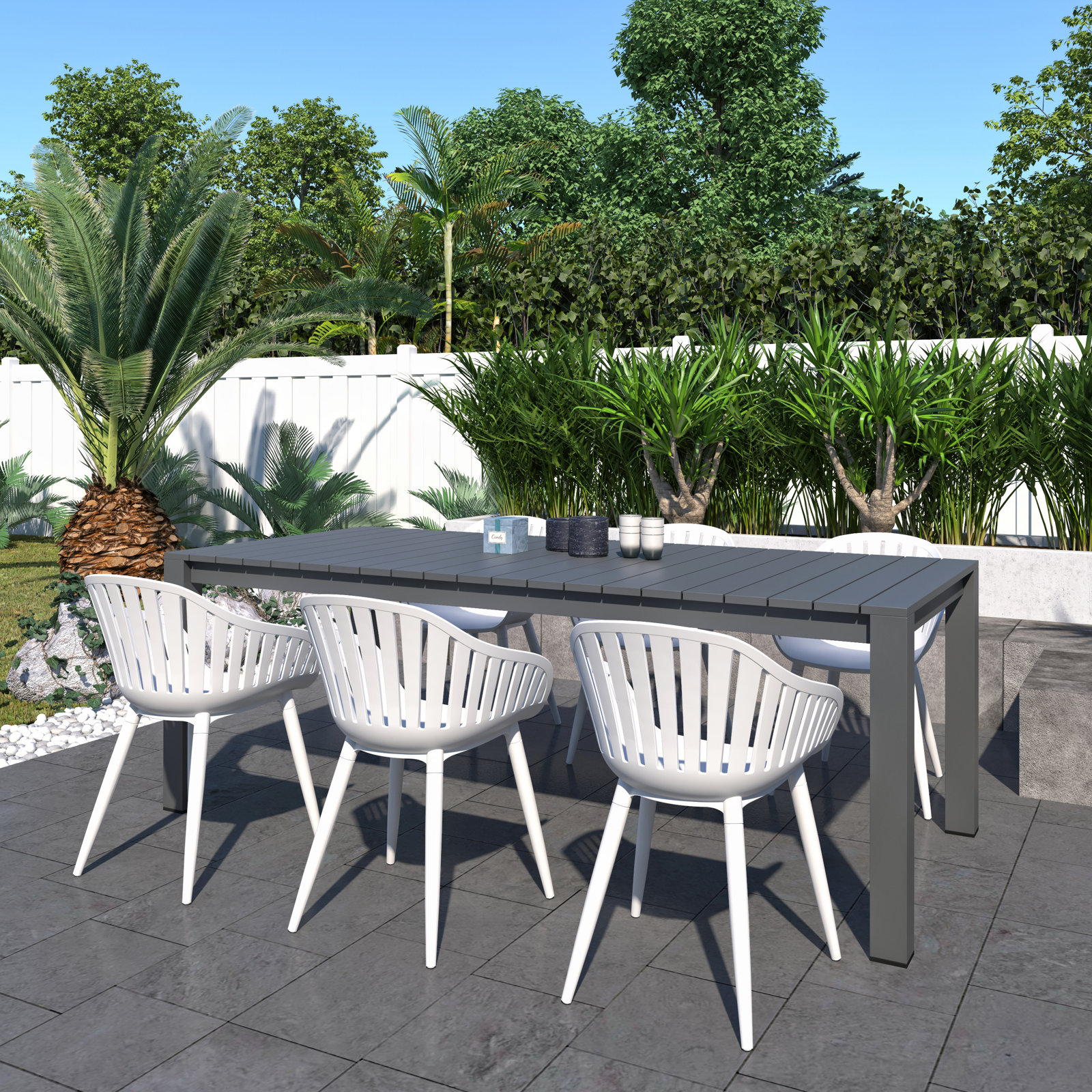 Anautica Rectangular 6 - Person Outdoor Dining Set, White