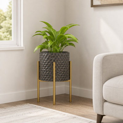 Petits pots de fleurs décoratifs en métal au fini or brun - décor minimaliste moderne, 48 cm de haut x 26 cm de large