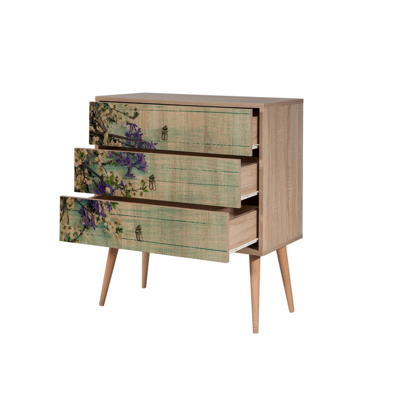 Modern Dresser with 3 Spacious Drawers, Sonoma Oak, 31.5 x 35.4 x 15.7 inches | 100% Melamine Coated Particle Board, Hornbeam Legs, Metal & Rope Handles, UV Coating | Wall-Mountable, Elegant Storage Solution for Any Room