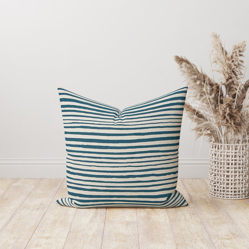 Housse de coussin à rayures bleu sarcelle, H 21 po x l 21 po