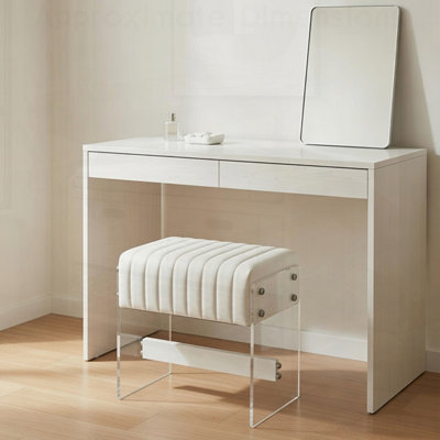 Modern Luxury Minimalist Dressing Stool with White PU Leather, High-Density Sponge, and Transparent Acrylic Legs for Bedrooms and Living Rooms