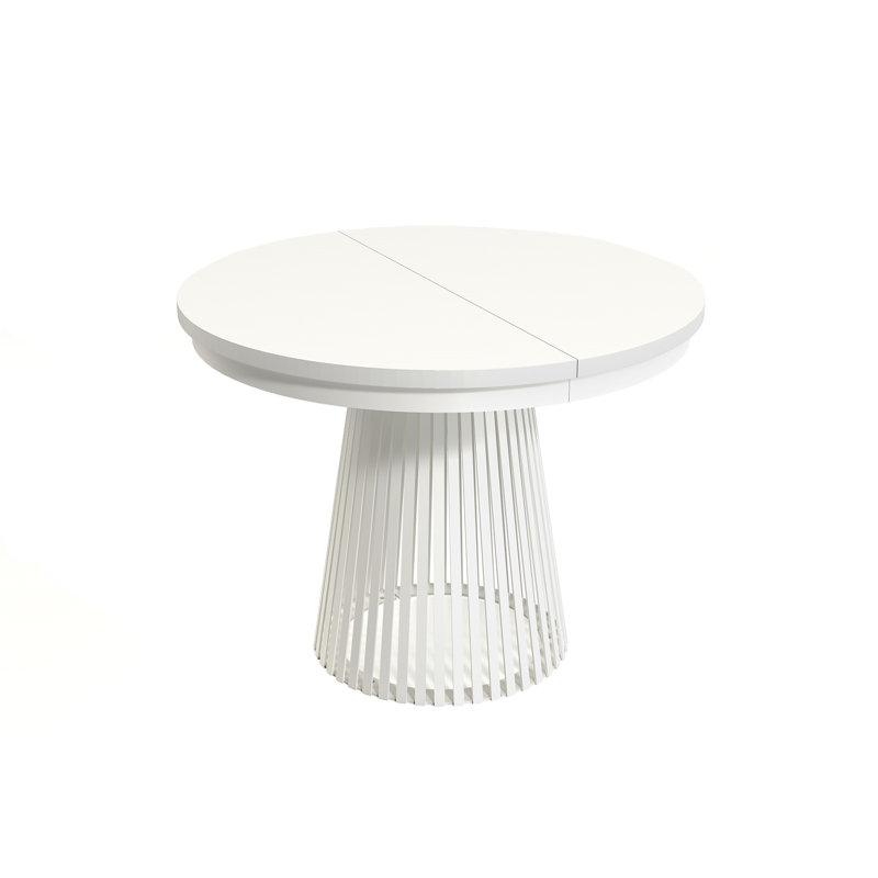 Extendable Round Metal Base Dining Table, White, White
