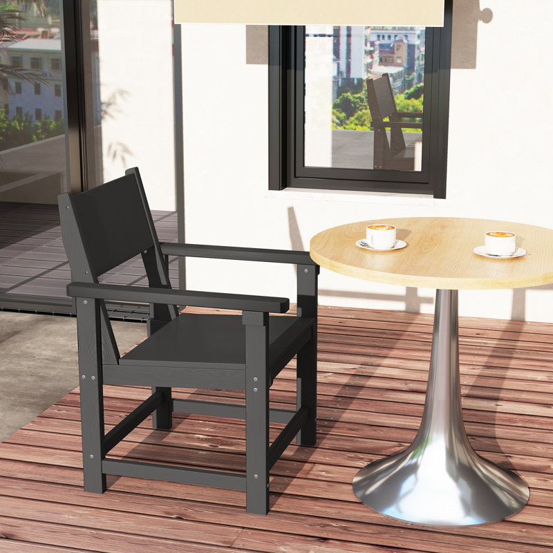 2-person Patio Dining Armchair Poly Chair Patio Chair All-Weather Poolside (Set of 2), Black, 2
