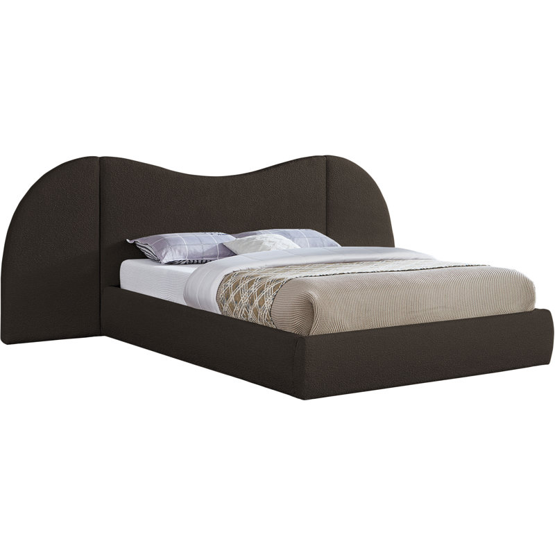 Lit à panneau tapissier Hyrup, King, Tissu bouclé brun