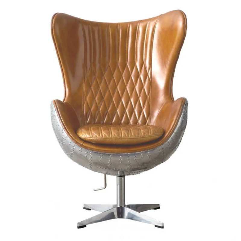 Fauteuil ovale en similicuir inspiré des aviateurs Dena, Tanné