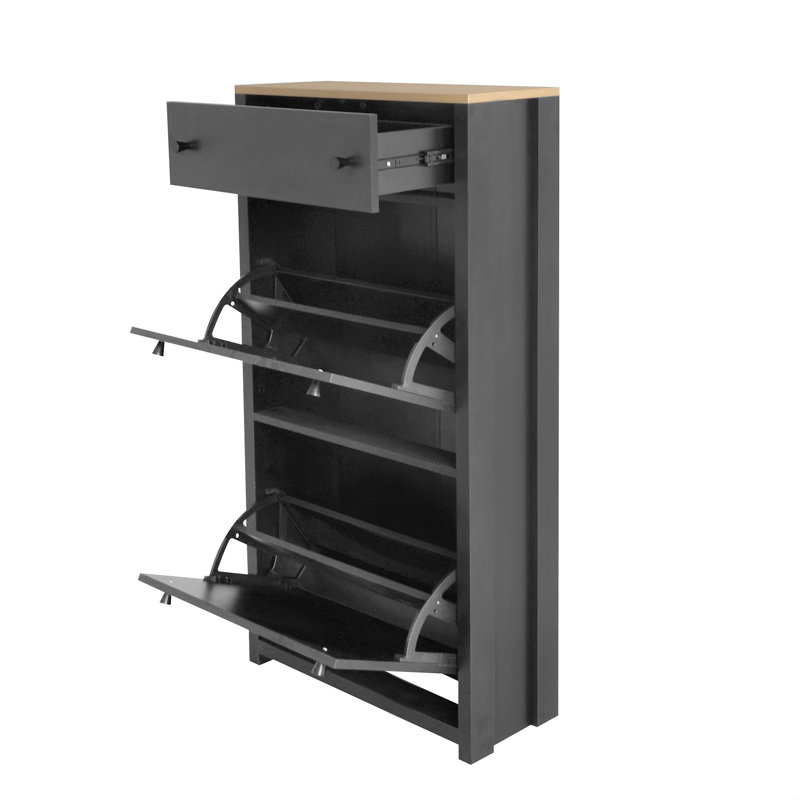 Entryway Organizer With 2 Flip Drawers, Wood Grain Pattern Top Shoe Cabinet With Drawer, Free Standing Shoe Rack With Adjustable Panel
