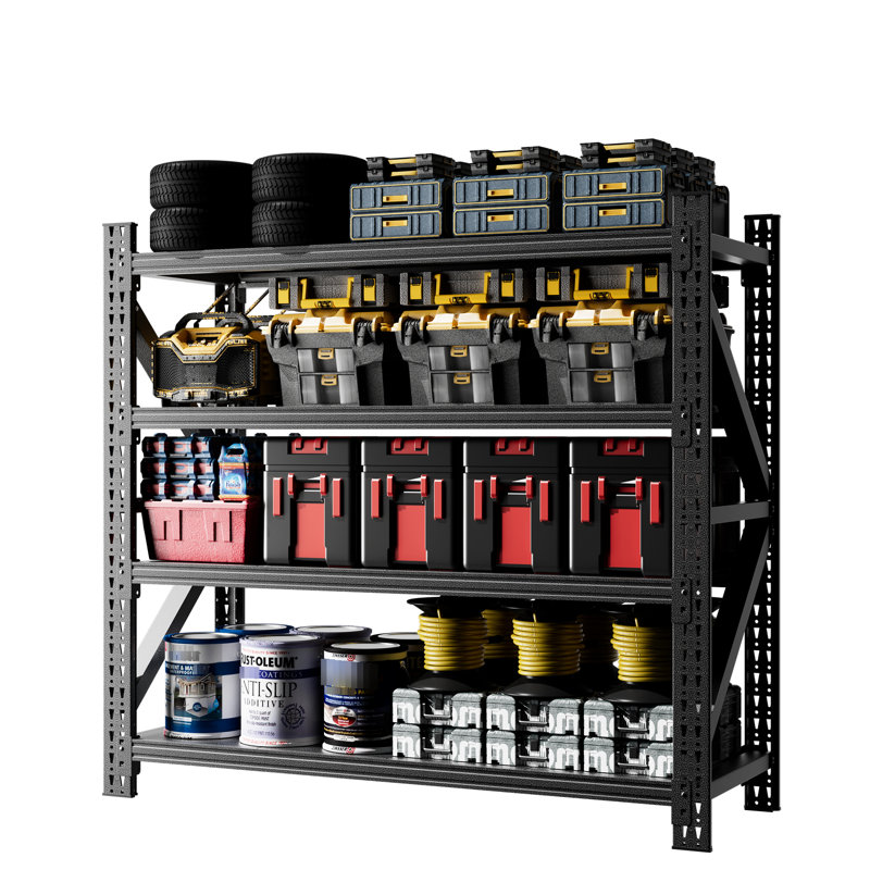 Unité de rangement robuste à 4 tablettes en métal d'une capacité de 4 000 lb pour une capacité de H 63 po x l 67 po x P 23,7 po - noir