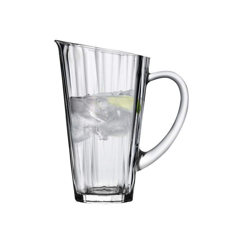 Clear Beveled Crystalline Glass Jug with Sculptural Handle