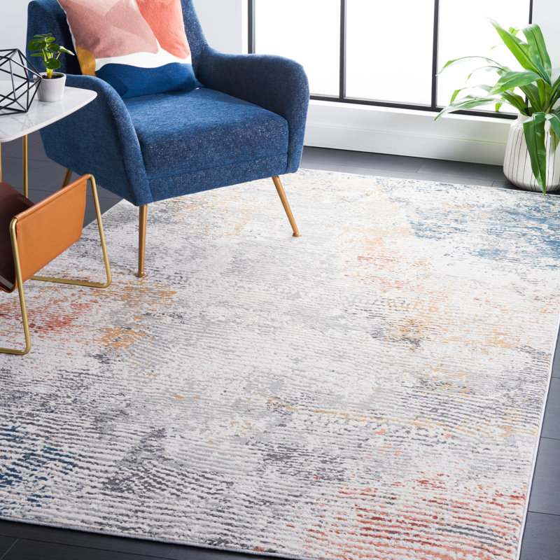 Tapis Kulig 204 ivoire / bleu rouille, Rectangle 8 pi x 10 pi