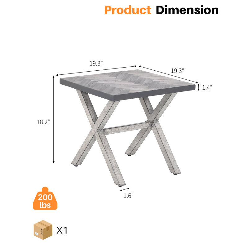 SeeHill Aluminum Resin Top Side Table, 19.3" x 18.2", UV-Resistant, Weatherproof, Durable for Balcony, Porch, Garden, Commercial Spaces, Silver Gray