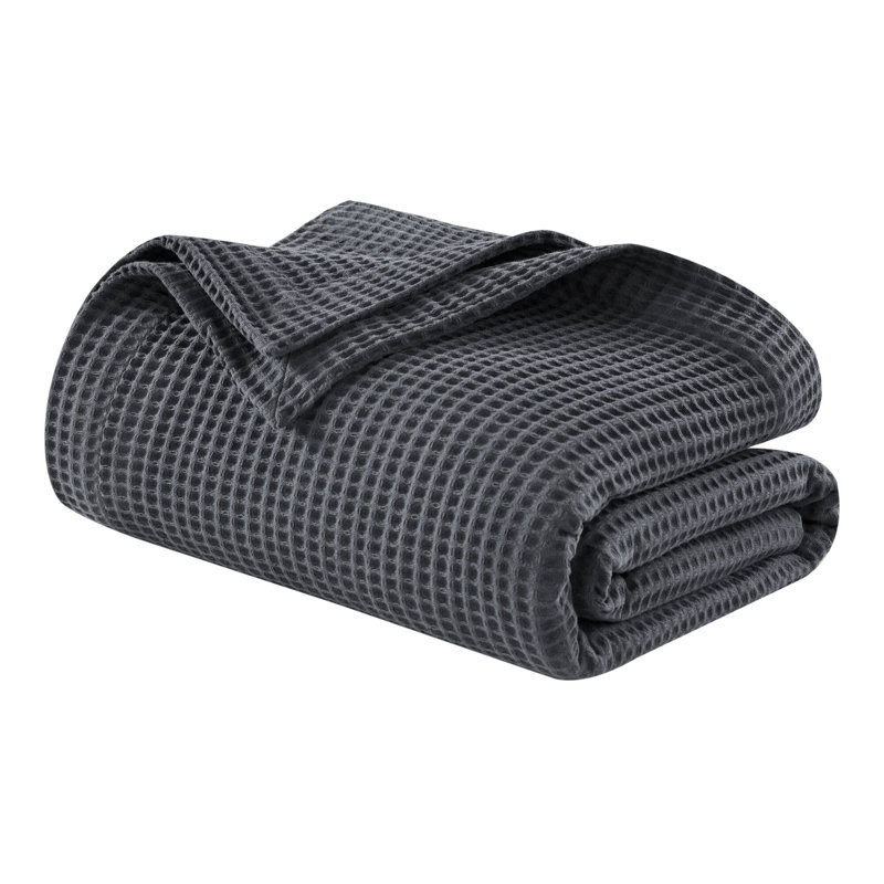 Couverture 100% coton Waffle Weave, Lit simple, Gris foncé