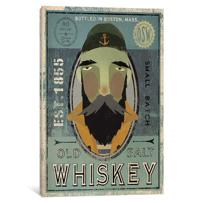 «Old Salt Whiskey» (pêcheur V) - reproduction d'art sur toile tendue, H 26 po x l 18 po x P 1,5 po