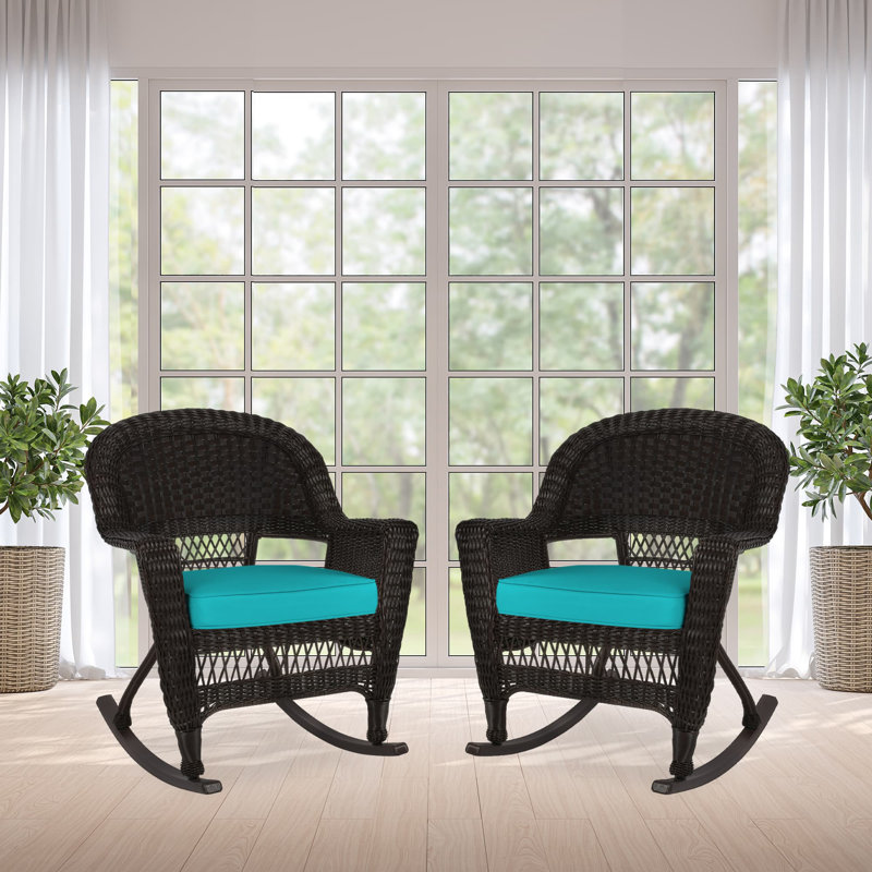 Chaise berçante en osier Raenesha, Espresso, Turquoise