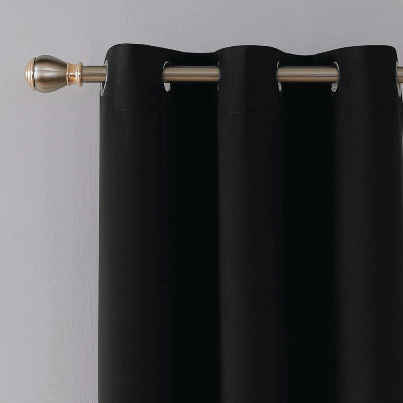My Home Store Ultra-Soft Blackout Curtains Enguerran with Eyelets and Tie Backs, Black, 116 W x 228cm D