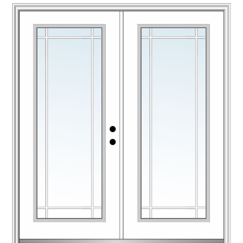 Porte d'entrée pré-suspendue en fibre de verre apprêtée, H 81,75 po x l 66 po x P 6,56 po, S'ouvre à gauche vers l'intérieur