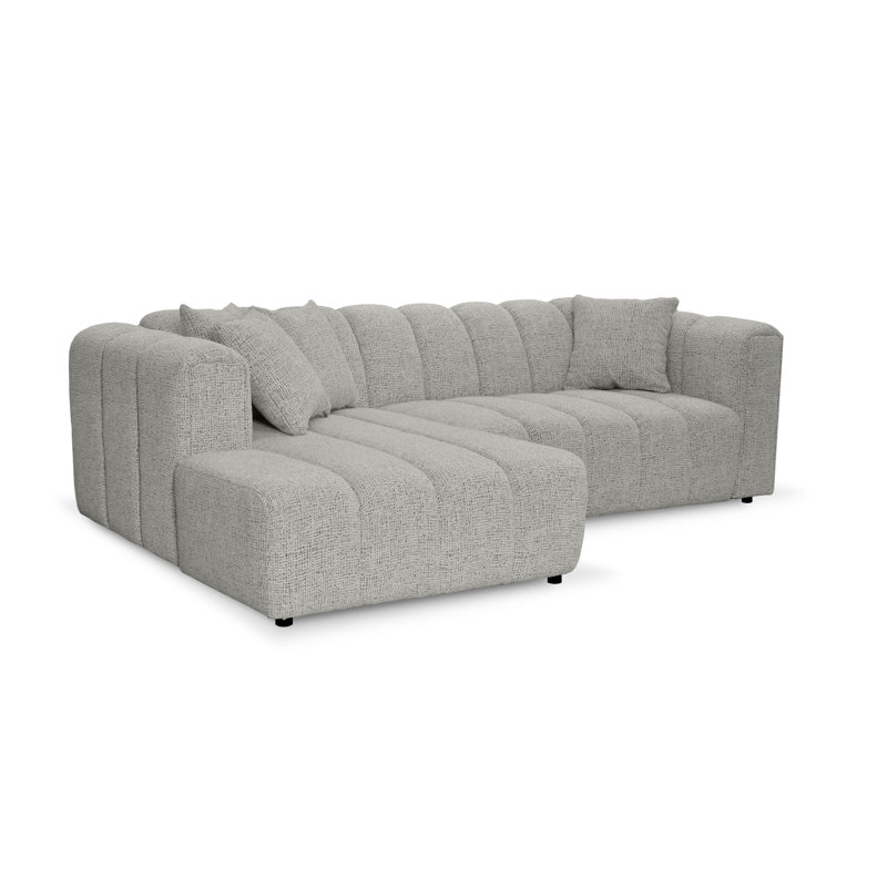 3 Seater Corner Sofa, Polyester - Light Grey, Left Hand Facing