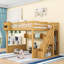 Lit mezzanine en bois avec escalier, garde-robe et tablettes de rangement-2026056546