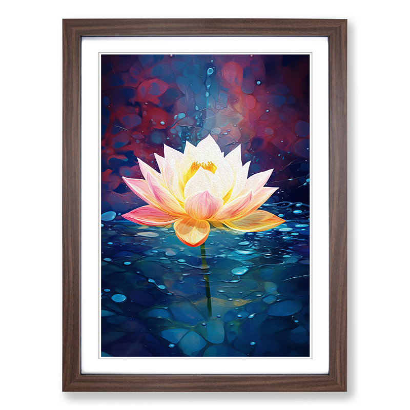 Lotus Flower Modern - Single Picture Frame Print on Wood, Walnut Framed, 34cm H x 25cm W x 2cm D