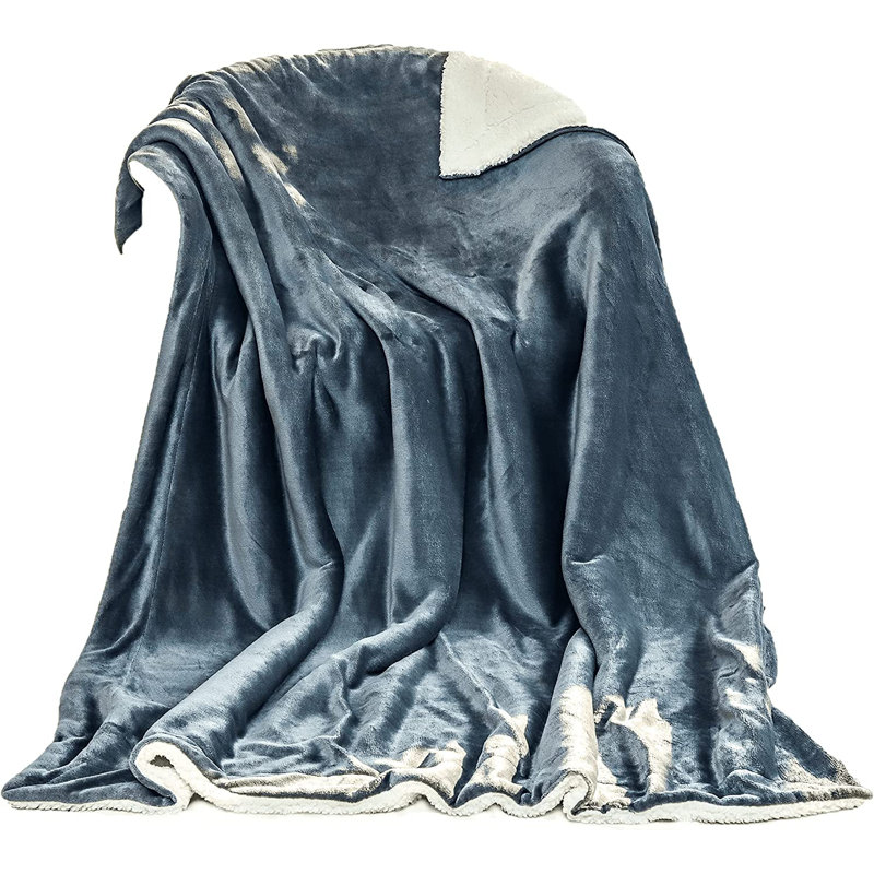 Sherpa Fleece Blanket Throw, 130 x 150cm, Dark Grey