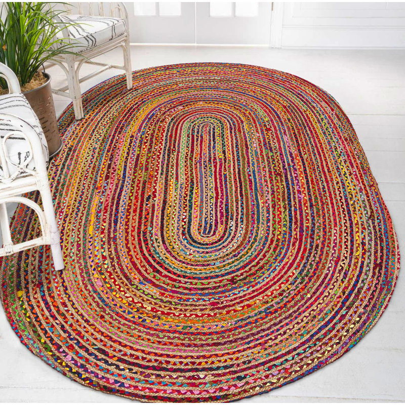 Tapis ovale en jute tissé à la machine rouille tissé à la machine, Ovale 3 pi 11 po x 5 pi 11 po