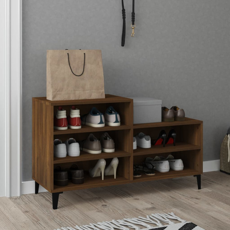 10 Pair Shoe Storage Cabinet, Brown Oak