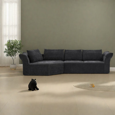 Canapé d'angle moderne, canapé modulable en mousse en forme de L, 127 pouces, noir, pour salon