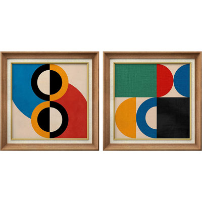 «Modern Colorful Circle Polygons», ensemble de 2 peintures sur toile encadrées