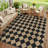 Amelia Diamond Check Faux Linen Area Rug With Non-Slip Backing-Black/Beige-321910565