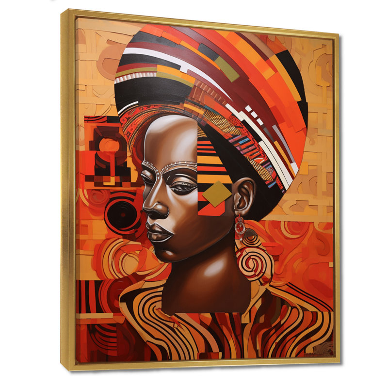 Reproduction d'art mural contemporain africain, déesse nubienne III, Cadre flottant doré, H 44 po x l 34 po x P 1,5 po