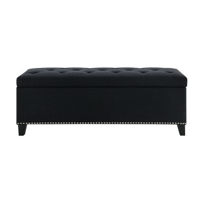 Storage Ottoman, Storage Bench With Safety Close Hinge, Linen Button-Tufted Ottoman For Living Room, Entryway, Hallway, Foot Rest
