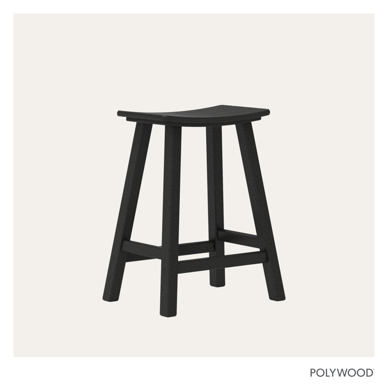 POLYWOOD Traditional Garden Patio Bar Stool, Black, 24.75" H