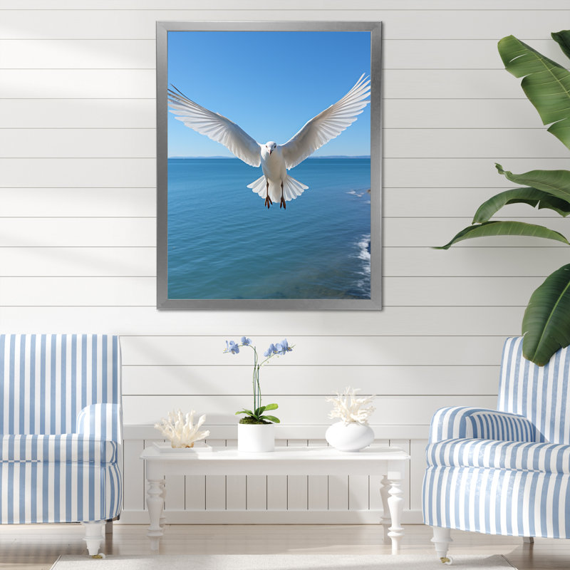 Seagull Costal Horizon I - Nautique et plage, impressions sur toile, H 44 po x l 34 po x P 1,5 po, Cadre photo argenté