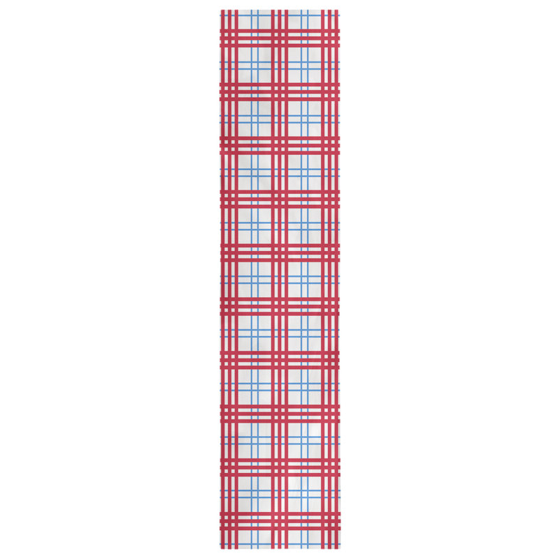 Paid Polyester Table Runner, 90" L x 16" W, White/Light Blue/Red